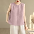 thumbnail image 2 of LEKWK Womens Linen Tank Top Boxy Fit Sleeveless Tops Round Neck Summer Tops Shoulder Pleats Solid Inner Layering Vacation Wear, 2 of 8