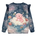 thumbnail image 6 of Xixirimido Axolotl Gifts Galaxy Print Toddler Girls Fall Winter Sweatshirt Long Sleeve Ruffle Trim Pullover Top Cute Graphic Crewneck Sweater Outfit, for 4-5T, 6 of 7