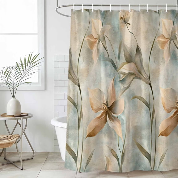 Vintage Flowers Waterproof Fabric Shower Curtain,Spring Blooms Botanical Floral Herbs Waterproof Fabric Shower Curtain for Bathroom Curtains Bathtubs Shower Curtains with 12 Hooks Extra Long 72x96