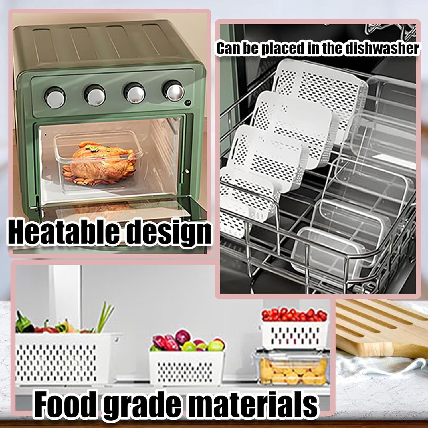 Household Transparent Plastic Food Storage Box-Including Drain Basket, Produce Storage Box with Drain Basket (Gray*Large)
