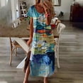 thumbnail image 2 of USSUMA Boho Dress for Women, Women's Summer Maxi Dress Casual Loose Van Gogh Painting Printed Long T Shirt Dress Short Sleeve Split Beach Dresses, 2 of 5