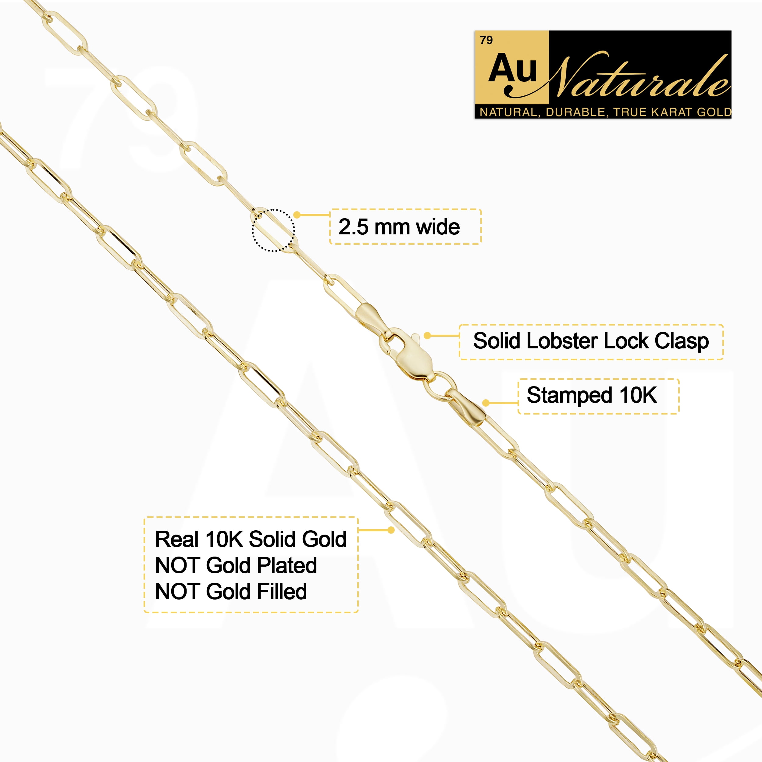 Au Naturale 10k Yellow Gold Paperclip Link Chain Necklace (2.5 mm, 20 inch)