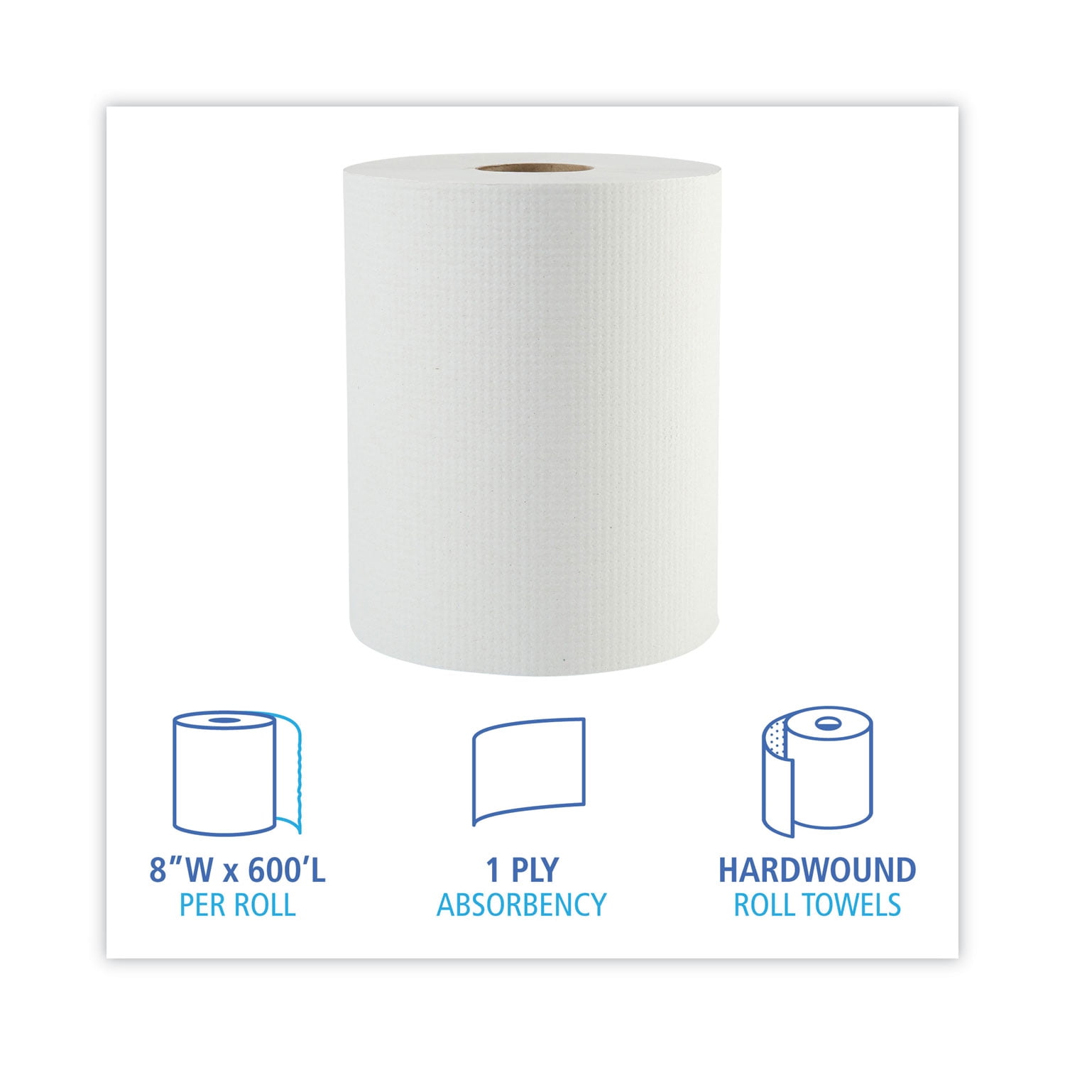 Boardwalk Hardwound Commercial Paper Towels, White, 12 Rolls Per Carton