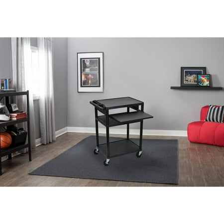 Luxor 18" x 24" x 34" Tuffy Two Shelf Flat Utility Cart With Keyboard Tray And Electrical - Black