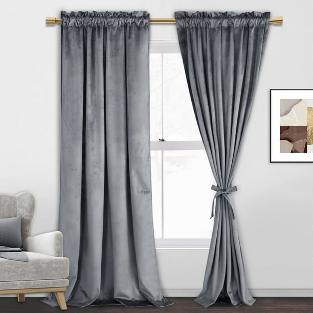 Cortinas JIUZHEN de terciopelo gris, 244 cm, para sala de estar, 2 paneles