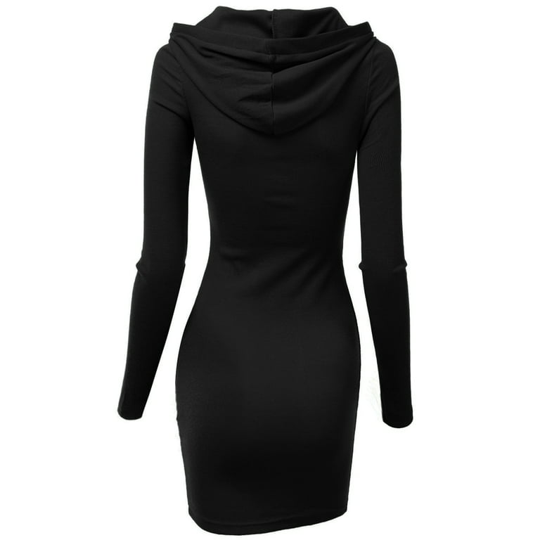Doublju Women s Long Sleeve Slim Fit Henley Neck Hoodie Mini Dress Walmart