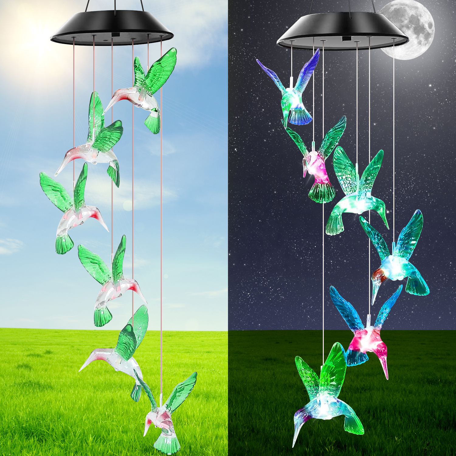 Rirool Solar Hummingbird Wind Chime Color Changing photo 6