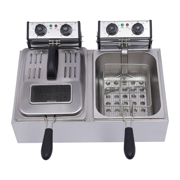 Deep Fryers Stainless Steel Commercial Deep fryer with Timer Dual Tank  Electric Deep Fryer with 2