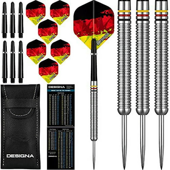 Dartfellas 24g 90% Tungsten German Flag Patriot X Steel Tip Dart Set, Flights & Shafts Included (2 Sets Each), w/Travel Case, 24 Grams