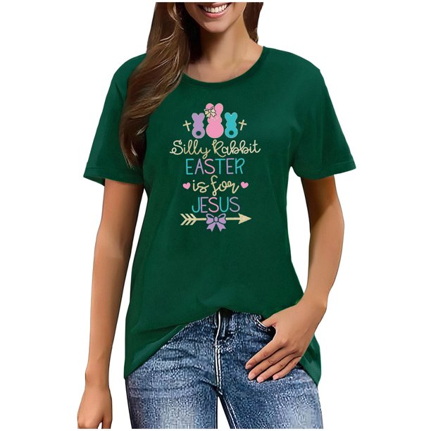 Mujeres Manga Corta de Verano Tops Pascua Impresa Cuello Redondo, Blusa de Moda Casual para la Primavera