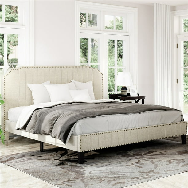 King Bed Frame Uhomepro Modern Upholstered Platform With Headboard Cream Heavy Duty Wood Slat Support For S Teens Children No Box Spring Required Cl200 Com King Bed Frame Uhomepro Modern, Modern King Bed Frame And Headboard