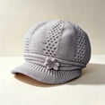 thumbnail image 2 of Lumtrix Women Knit Newsboy Hat with Crochet Flower Winter Warm Beanie Cap with Brim Vintage Slouchy Cabbie Hat for Fall Winter Gray One Size, 2 of 5