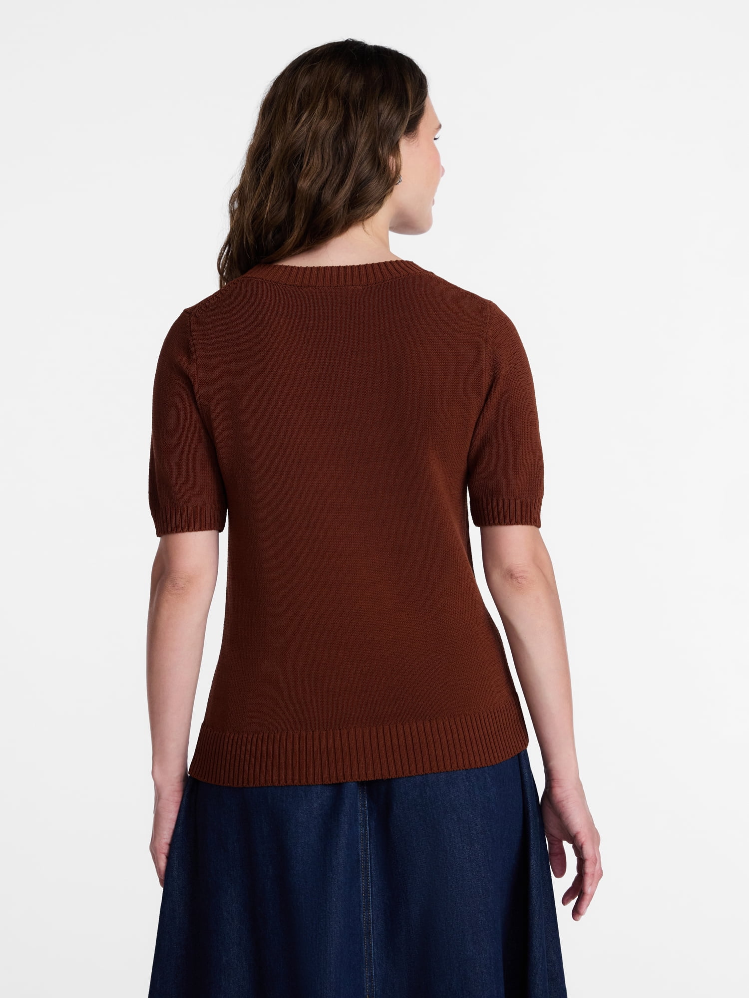 Time and Tru Women's Crewneck Sweater with Short Sleeves, Lightweight, Sizes XS-XXXL