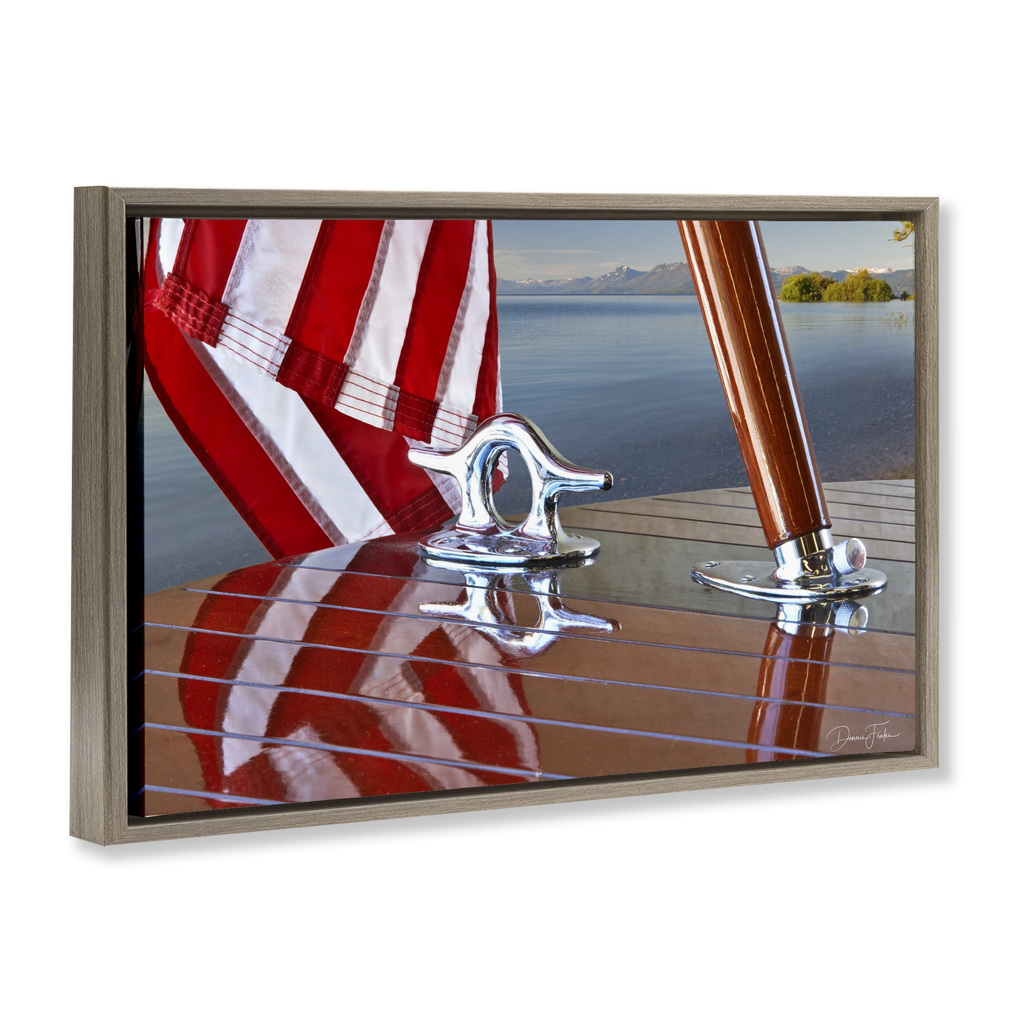 Stupell Industries Flag On Boat Hull Transportation Photography Brown Floater Framed Canvas Art Print Wall Art, 25 x 17