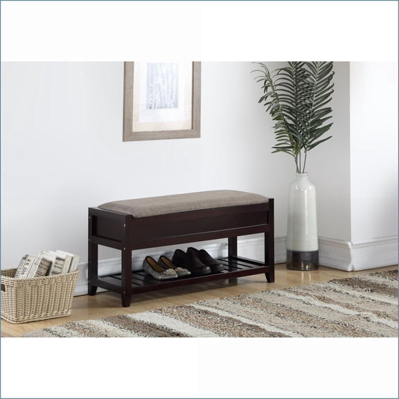 Bench with Shoe Storage & Lift-Up Seat, Transitional Espresso | Espresso | Wood