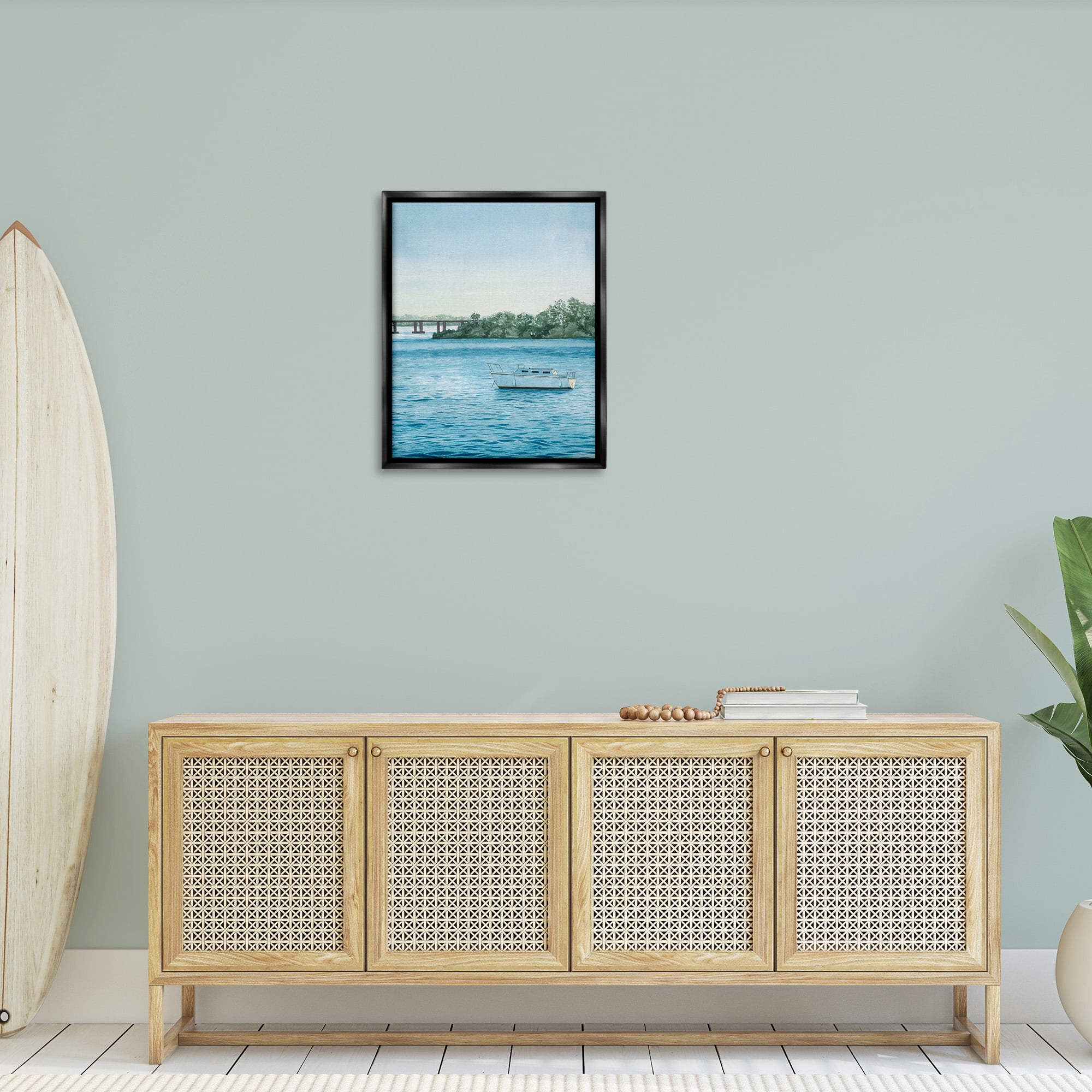 Stupell Industries Boat & Bridge Scenery Transportation Photography Black Floater Framed Canvas Art Print Wall Art, 25 x 31