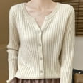 thumbnail image 3 of Fmbrln Womens Knitted Cardigan Sweaters Fashion Long Sleeve V Neck Button Cardigans Tops Casual Loose Solid Color Cardigan Coat Beige L, 3 of 5