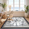 thumbnail image 3 of Design&I 8'x10' Washable Area Rug Nautical Beachy Compass Motif Border Bathroom Theme Themed Fish Flowing Dynamic for Living Room, Family Extra Large Skid-Resistant Low Profile, 3 of 7