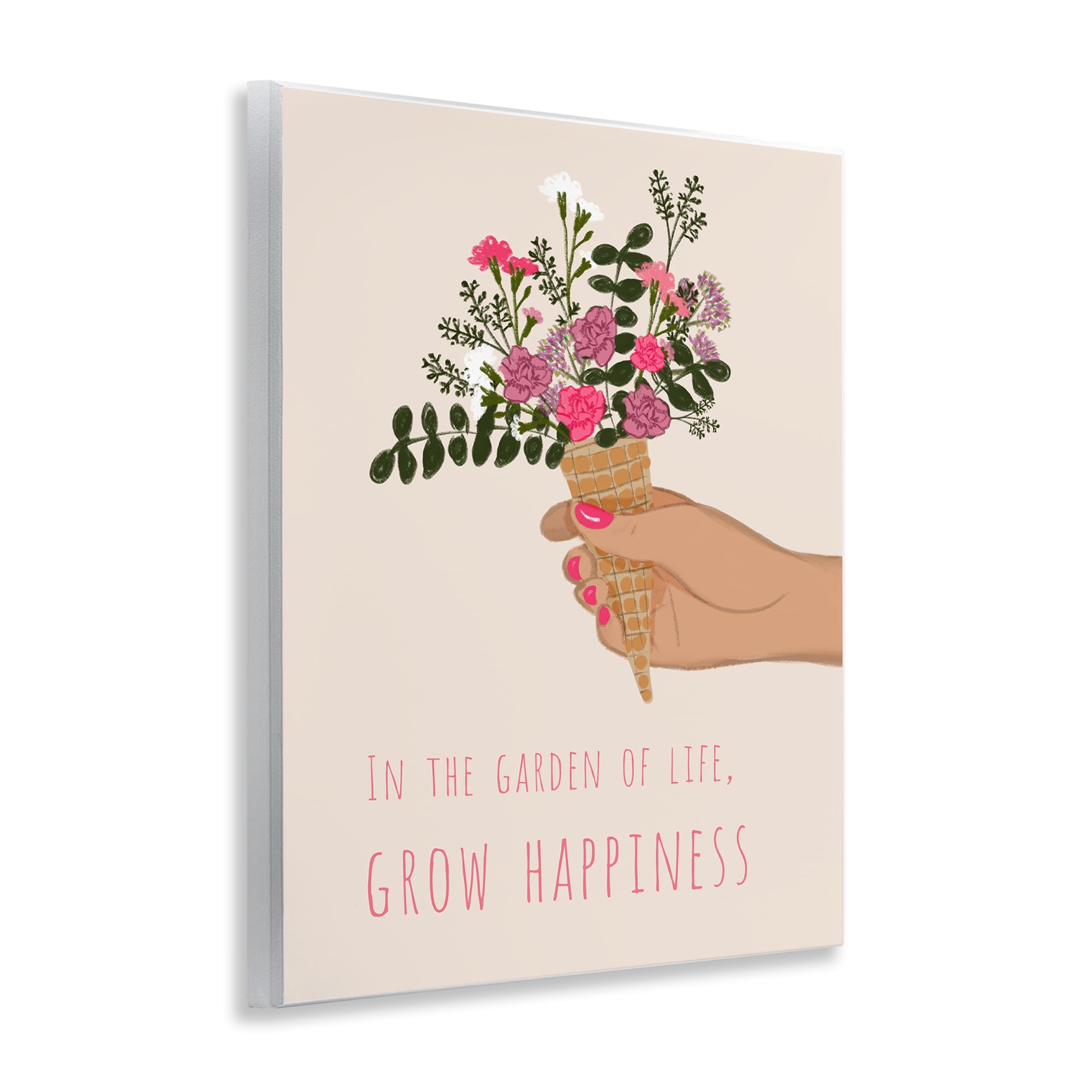 Stupell Industries Grow Happiness with Florals Plants & Flowers Painting Unframed Art Print Wall Art, 11 x 14