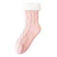 thumbnail image 2 of Women Cable Knit Sherpa Cuff Mid Calf Floor Socks Thick Thermal Non Slip Warm Cozy Sleeping House Socks Pink One Size, 2 of 6