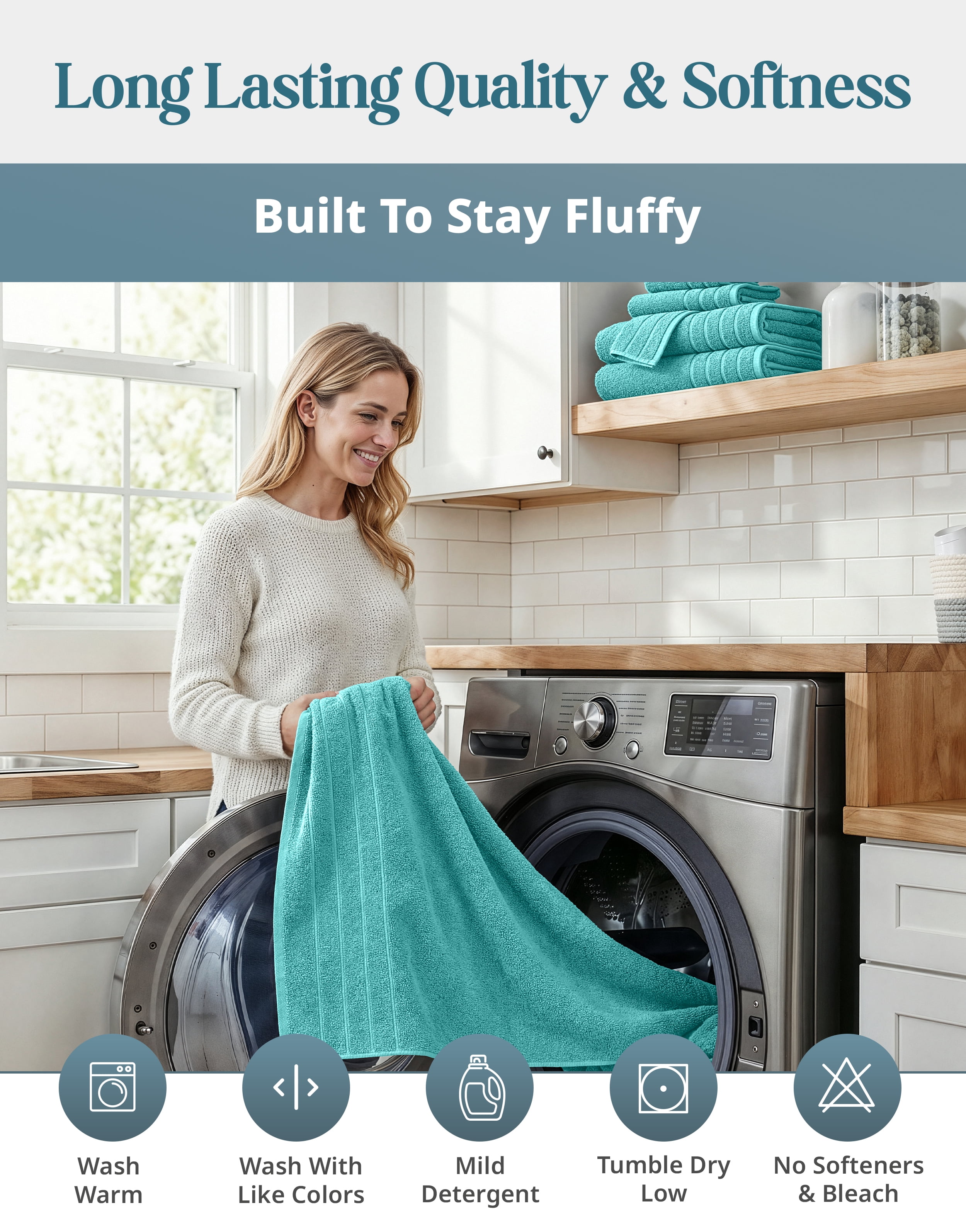 Casa Platino Bath Towel Set of 8 – 100% Ring-Spun Cotton with 2 Bath, 2 Hand Towels & 4 Washcloths, Ultra Soft, Quick-Dry, Ideal for Spa, Hotel & Everyday Use – Aqua Sky