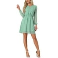 thumbnail image 2 of INSPIRE CHIC Women's Dress Gilding Star V Neck Long Sleeve Party Flared A-Line Dress S Pea Green-Stars, 2 of 6