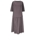 thumbnail image 4 of NaWent Cotton Linen Skirt 2 Piece Set Women's Summer Solid Round Neck 3/4 Sleeve Tops Skirt Suit Bronze XL, 4 of 6