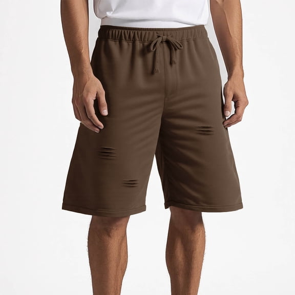 LEKWK Plus size Mens Gym Shorts Loose Fit Distressed Ripped Elastic Waistband Workout Shorts Breathable Soft Knit Fabric Casual Sporty Training Wear