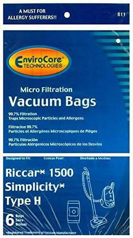 EnviroCare Type A Vacuum Bags – 6 Pack – Fits Riccar 2000/4000 & Simplicity 5000/6000 Series