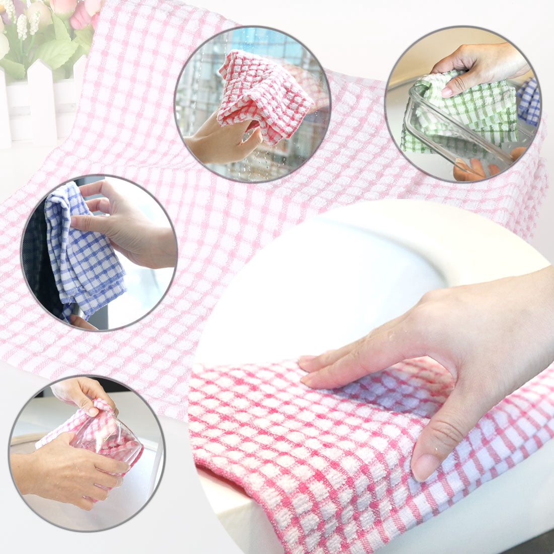 Unique Bargains 12-Pack Terry Cotton Kitchen Cleaning Cloths Towels Coffee