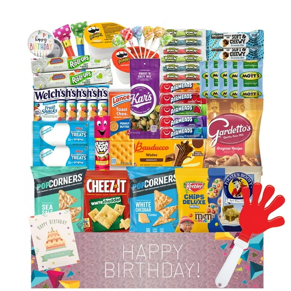 JUMBO JUMBLE Birthday Snack Box (50 count) Assortment Variety Care Package Snacks Gift Basket for Kids, Teens, Boys, Girls, Men, Women, Office, College Students, & Military Soldiers