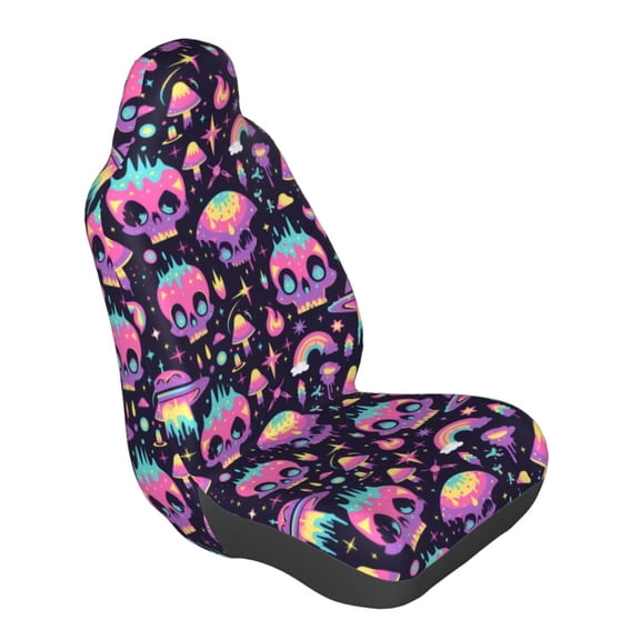 Lsque cartoon Skull rainbow space Pattern Car Seat Covers for Front Seats , Waterproof Seat Covers for Cars, Sporty Front Seat Covers,Car Seat Cover Protector Front Seats