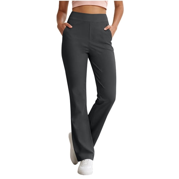 Njagoc3 Work Pants Women | High Waist Relaxed Straight Leg Trousers with Side Pockets | Comfortable Style for Fall Daily Wear & Office Casual,Dark Gray,M