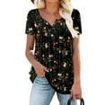 thumbnail image 4 of 2026 ! JINMGG 2026 Womens Plus Size Women's Summer Tunic Round Neck Floral Printed T-Shirts Casual Short Sleeve Blouse Pleated Tops with Ruffle Hem Black XXXXL, 4 of 8