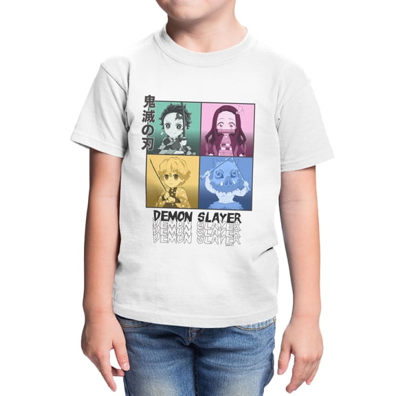 Demon Slayer Youth Chibi Big Head Squares On White (White, XS-XL)