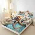 thumbnail image 4 of Manfei Ocean Octopus Twin Sheet Sets,Colorful Undersea Animal Twin Fitted Sheet,Cute Sealife Starfish Flat Sheet For Teens,Ultra Soft Home Decor,3-Piece, 4 of 7