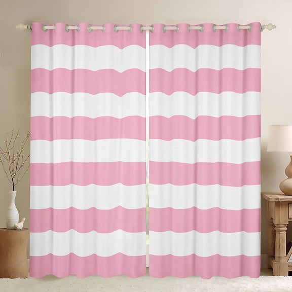 Feelyou White Pink Stripes Curtains Pack of 2 (42x84 Each), Chic Geometric Curtains Blackout, Abstract Ombre Bedroom Curtains, Window Curtains Room Decor