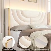 Homfa King Size LED Bed Frame with 2 Drawer Storage, Wingback Platform Bed with Velvet Upholstered Headboard, Off-White