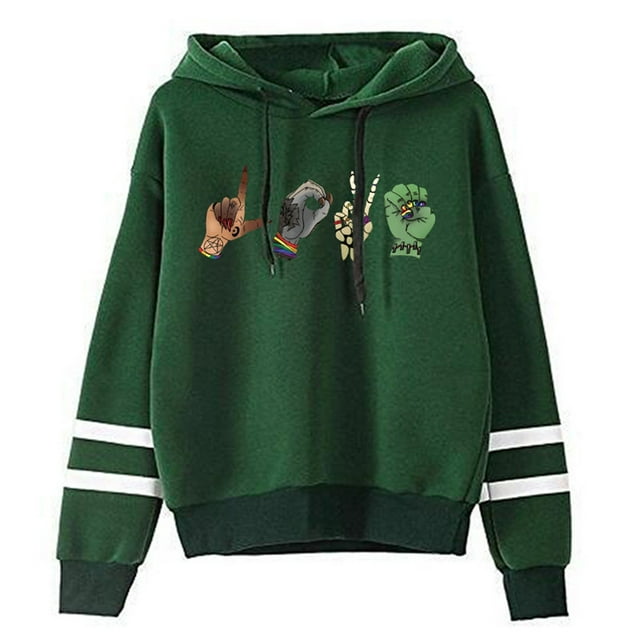 WZXFASHION Women's Autumn/Winter Halloween Gesture Printed Bars Hooded And Drawstring Sweater Sale Clearance 2025 wool pullover sweater