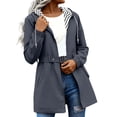 thumbnail image 3 of Busydd Womens Rain Jacket Casual Solid Color Long Sleeve Rain Coat Trendy Adjustable Waist Full Zip Button Waterproof Windbreaker Jacket with Pockets L, 3 of 8