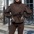 thumbnail image 5 of Women'S Fall Fashion Long Sleeve Belted Jacket Cropped Jackets Windbreaker Coat Street Lounge Wear Brown XXL, 5 of 8