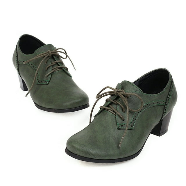 TIEVOSA Chaussures pour Femmes Rétro à Bout Plat à Talon Moyen