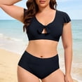 thumbnail image 2 of JIAYUE Women Swimsuit Sets Ruffle Sleeve Scoop Neck Solid Color Two Piece High Waisted Bikini With Backless Tankini Top And Boy Shorts Bottoms Stylish Female Swimwear, 2 of 5