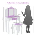 thumbnail image 4 of JOYMOR Kids Vanity Set, Wooden Princess Makeup Table with Stool, Tri-Fold Mirror, Large Drawer & Solid Wood Legs, Pretend Play Dresser Gift for Girls (Purple), 4 of 8