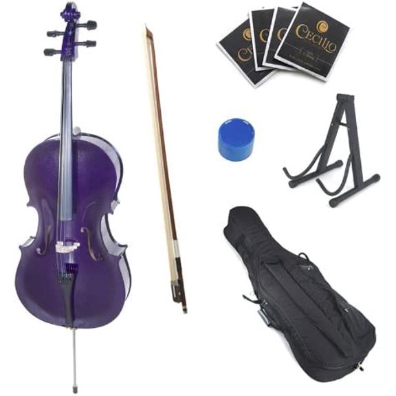 Pre-Owned Cecilio Full Size 4/4 CCO-Purple Student Cello, Stand, Extra Set Strings, Bow, Rosin, Bridge & Soft Case