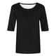 thumbnail image 4 of Camisas Sentuca de manga 3/4 para mujer 2024, blusas casuales lisas con cuello redondo, negras, talla S, 4 of 5