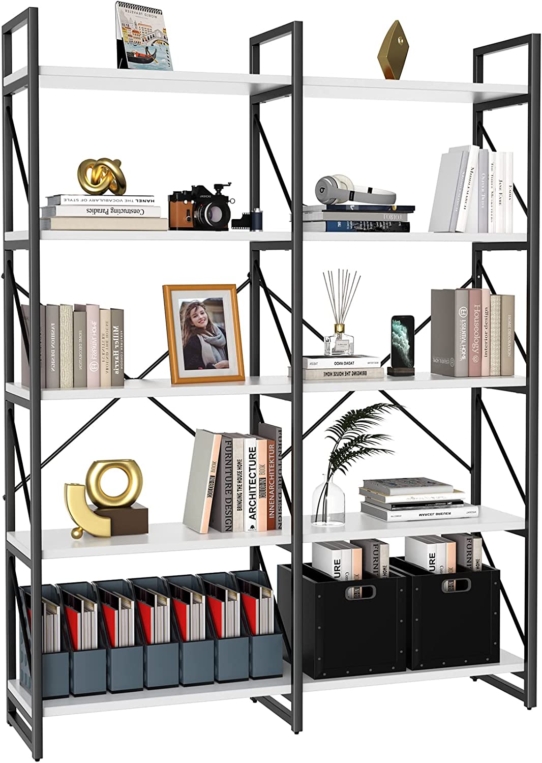 YITAHOME 5 Tier Bookshelf, Artsy Modern Bookcase, Large Free Standing