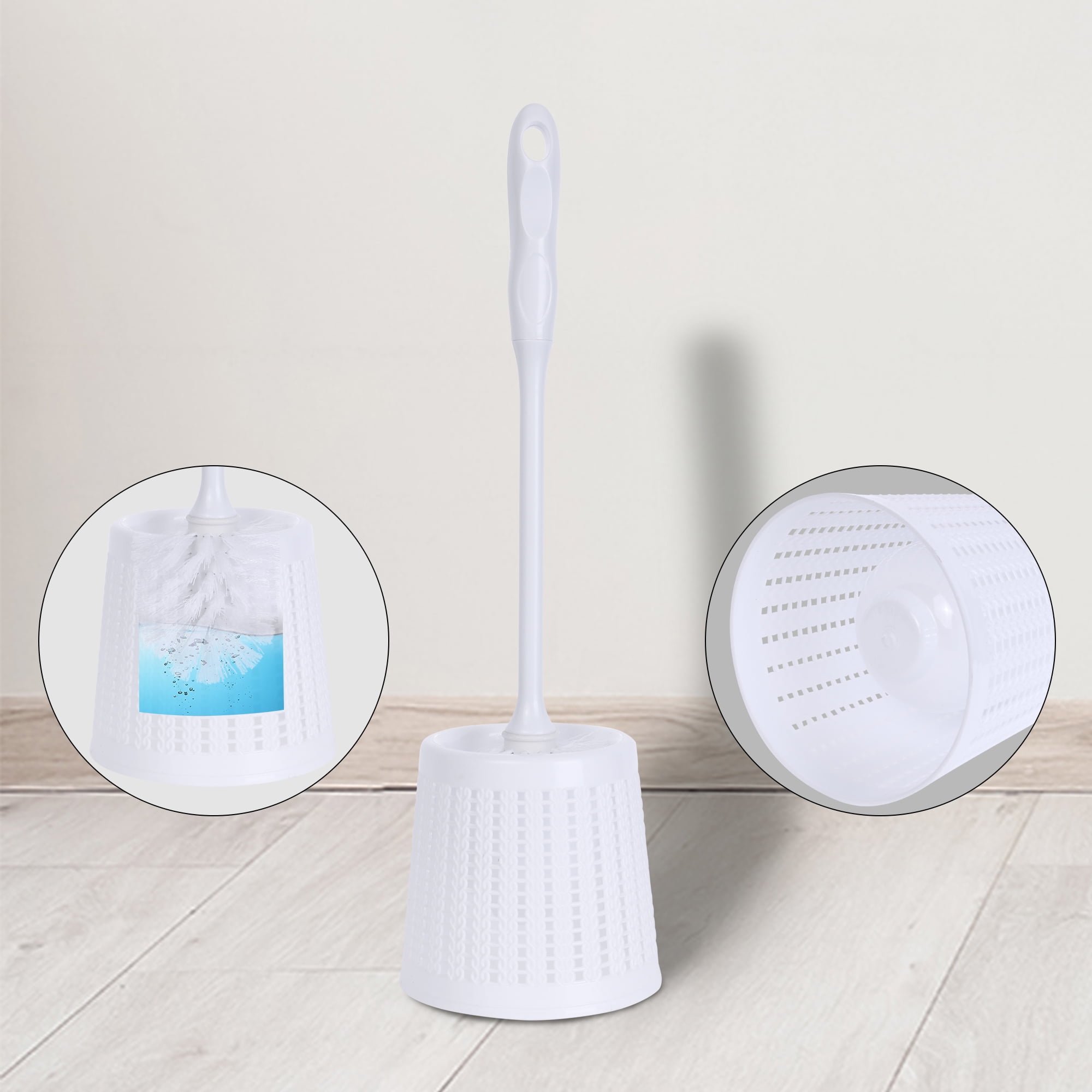 REGALWOVEN Toilet Brush Wall Mount Long Handle Flexible Brush Head Brush Holder Set Bathroom Accessories Ventilation Slots Base White 1 Pack