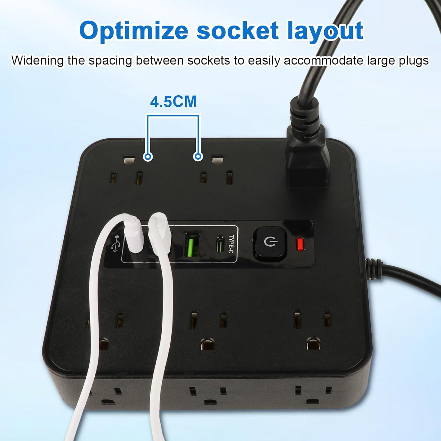 16-in-1 Power Strip with Switch & Surge Protection, 6.5FT Flat Plug Power Strip Surge Protector with 12 Outlets 2 USB & 2 Type-C Ports for Home Office
