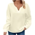 thumbnail image 3 of Bxsruta Tops for Women, Women's Off-Shoulder V-Neck Long Sleeve Blouse Comfortable Casual Shirt, 3 of 8